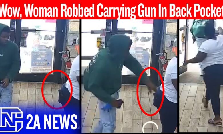 Wow, Woman Robbed Carrying Gun In Back Pocket | Caught On Video