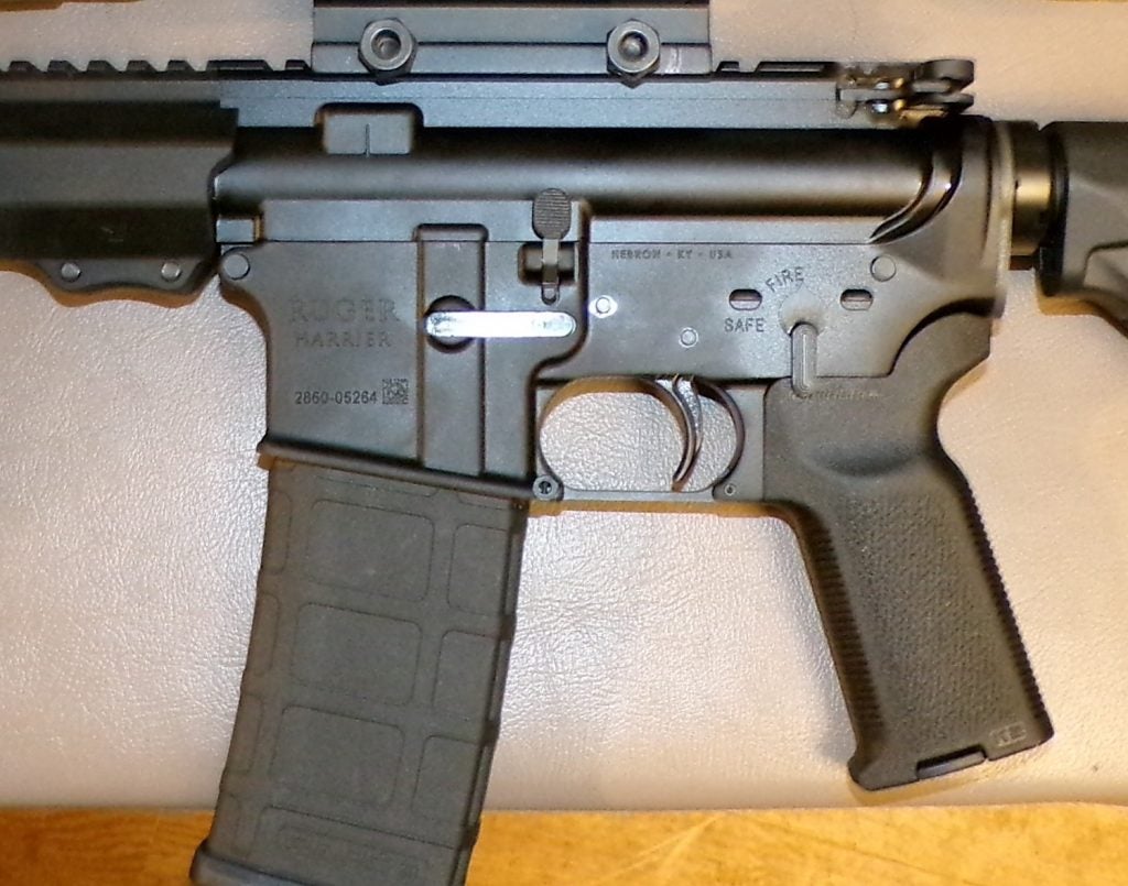 Ruger Harrier upper and lower receiver showing forward assist, dust cover, and anodized finish